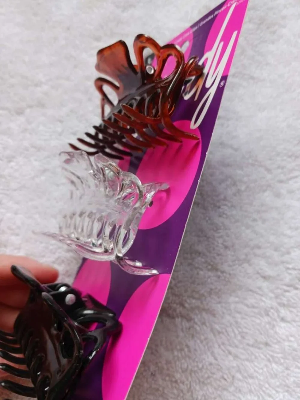 3 Goody Large Claw Clips Hair Jaw Glossy Plastic Black Clear Tortoiseshell Brown